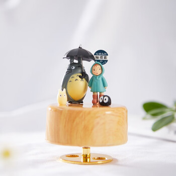 手工卡通音乐盒木质八音盒旋转底座手工黏土送男女孩家居装饰龙猫款-千与千寻音乐	