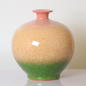 景德镇陶瓷器花瓶仿古三色釉颜色釉插花瓶客厅博古架装饰品摆件工艺品三色釉石榴高21cm+底座	